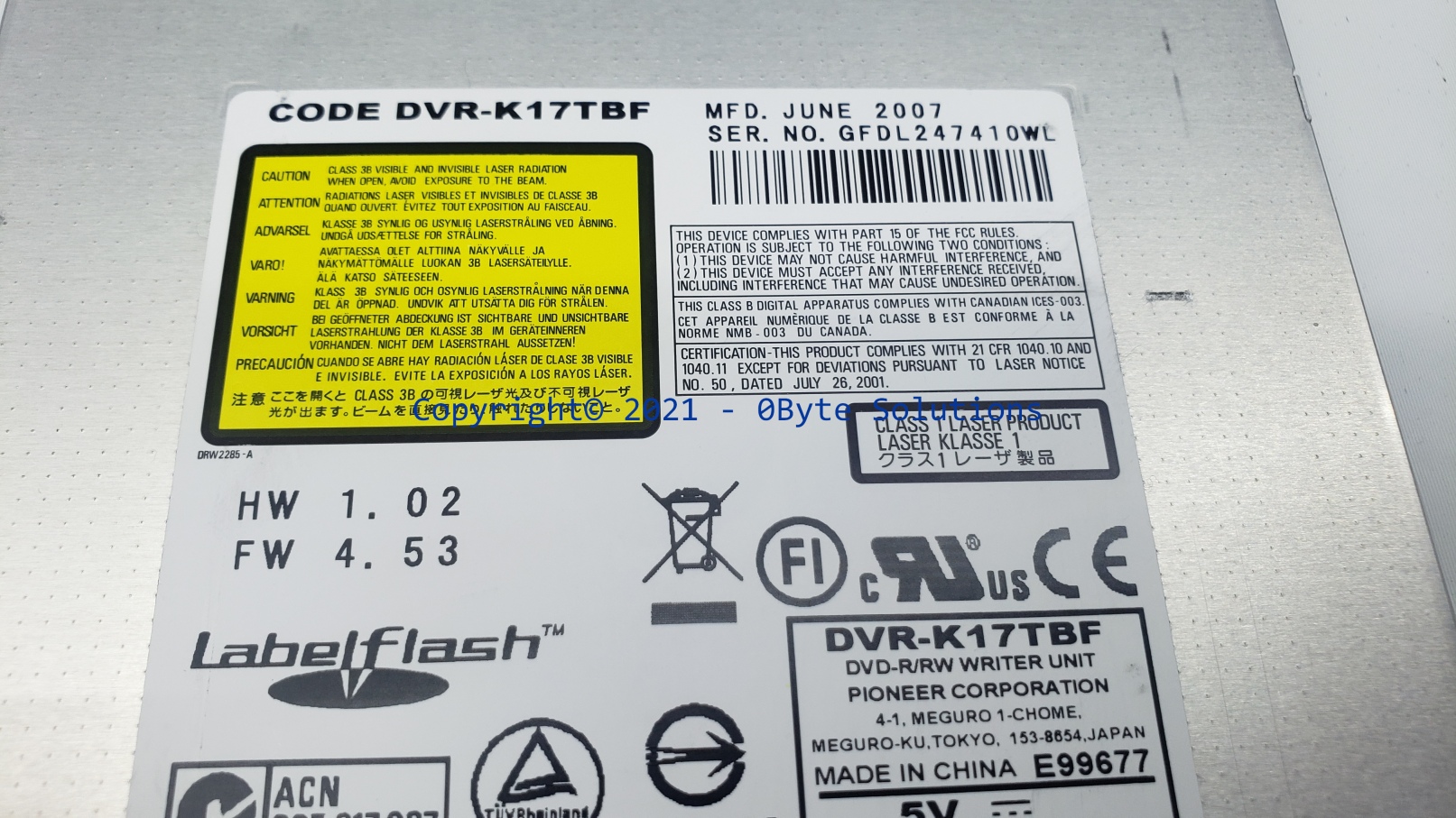 Pioneer DVR-K17TBF CD-RW/DVD Drive