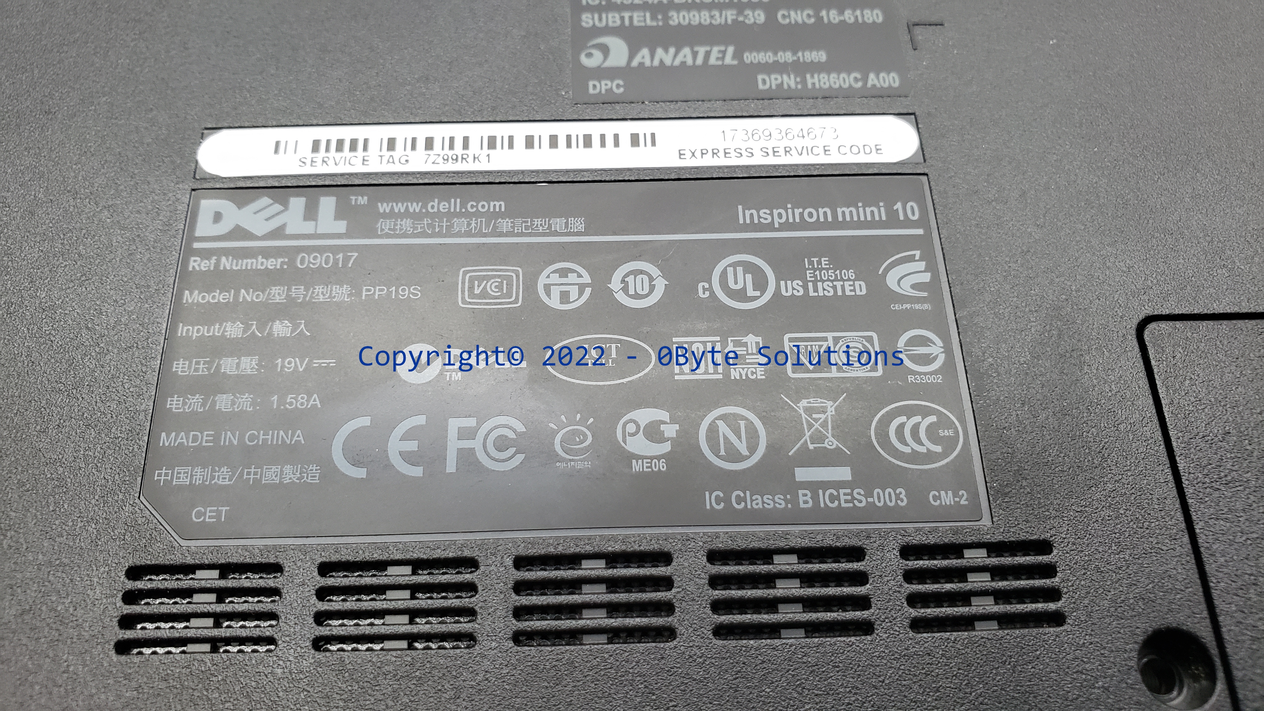 Dell 0X732R Bottom Case with Power LED