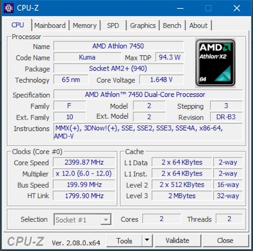 AMD AD7450WCJ2BGH Athlon X2 7450 2.4 GHz, 2x512 KB L2/2 MB L3 Cache CPU