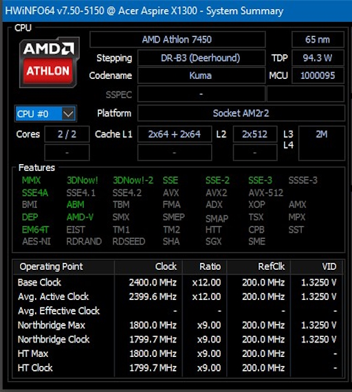 AMD AD7450WCJ2BGH Athlon X2 7450 2.4 GHz, 2x512 KB L2/2 MB L3 Cache CPU