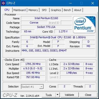 Intel SLA8Z Pentium Processor E2160M 1.8 GHz, 1M Cache, 800 MHz FSB