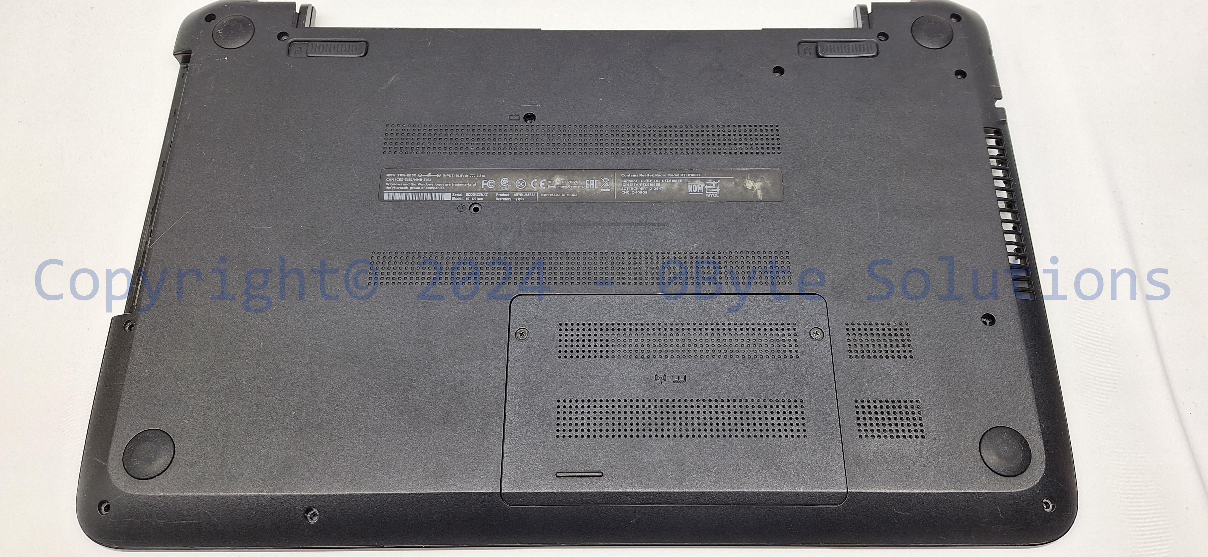 HP EAU9600201A Notebook 15-fxxx Bottom Case (Black) with RAM/WiFi Cover