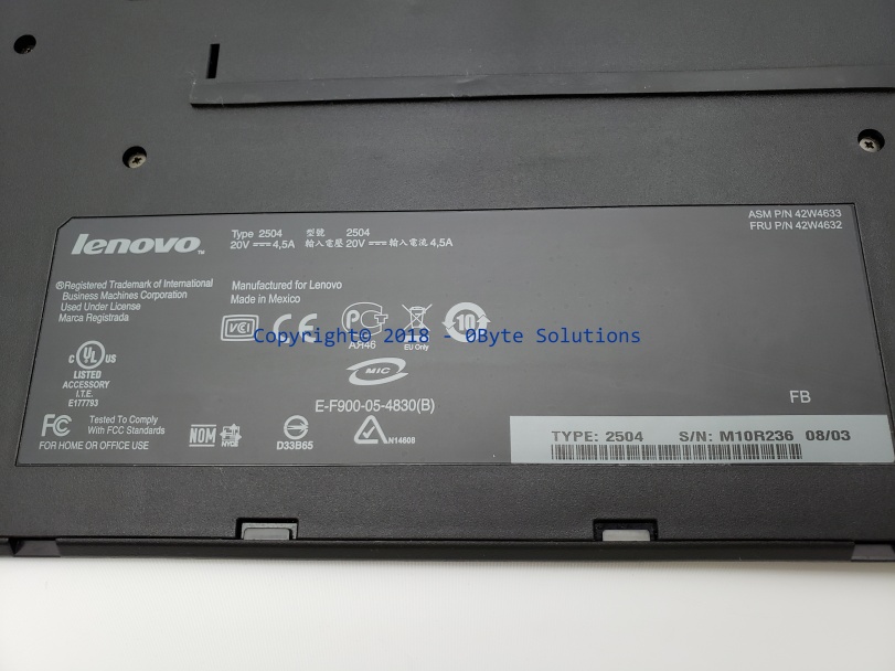 Lenovo ASM P/N 42W4633 FRU P/N 42W4632 Type 2504 Dock