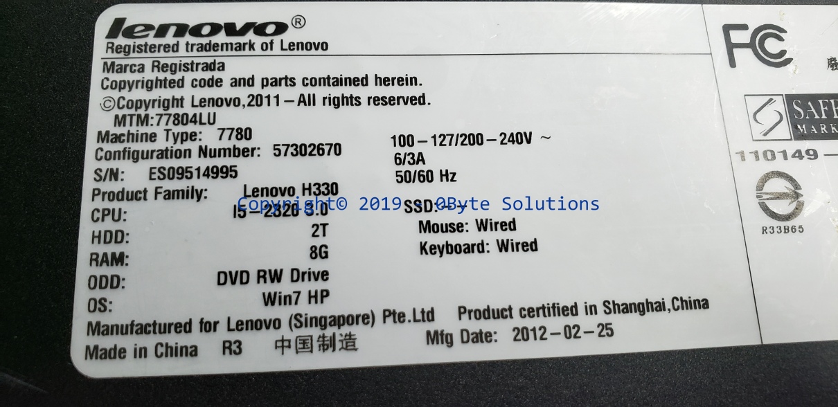 Lenovo CIH61C (Rev 1.1) Mainboard with I/O Back-Plate, CPU & RAM