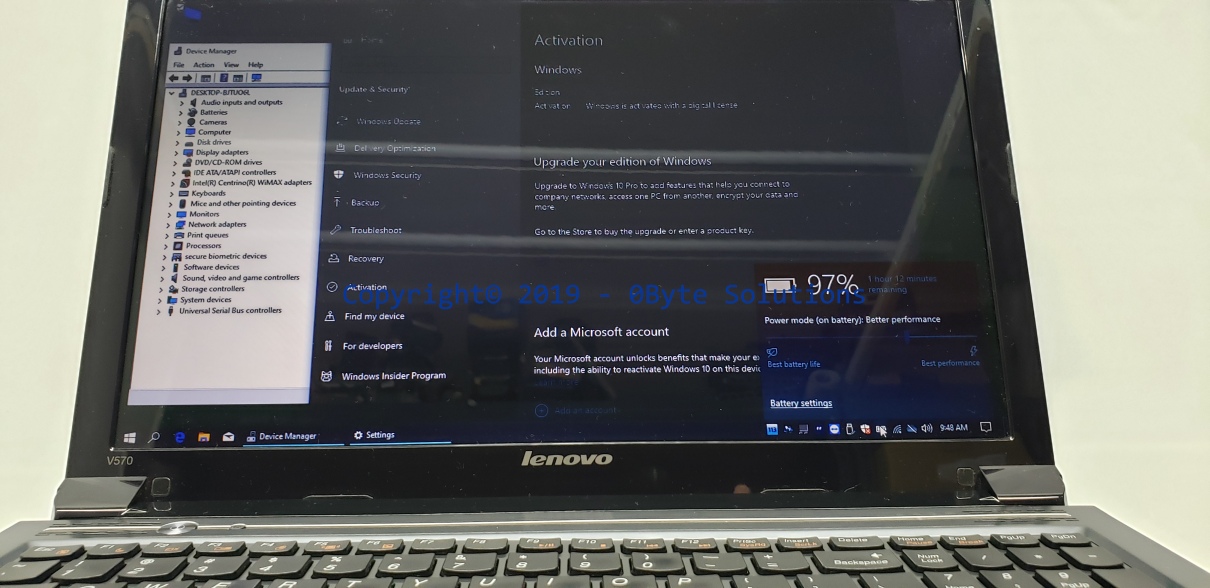 Lenovo V570 - Type 1066 Notebook with 120GB SSD & A/C Cord, CPU & RAM