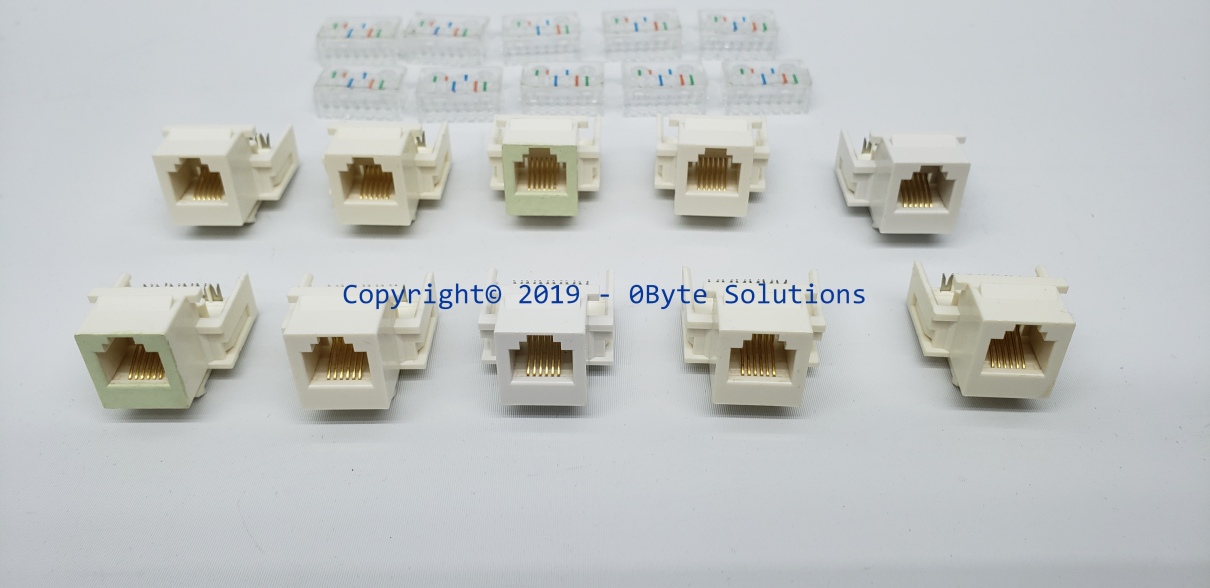 LOT OF 10 - White CAT3 6-Wire Tool-Less Keystone Jack