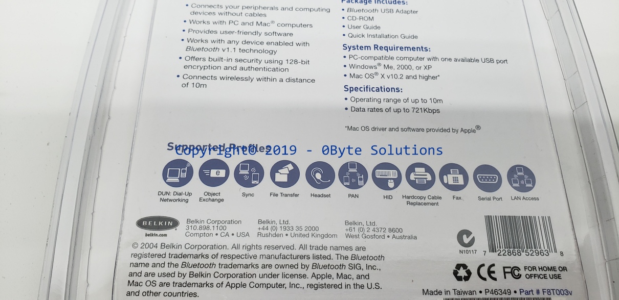 Belkin F8T003 Bluetooth USB Adapter v1