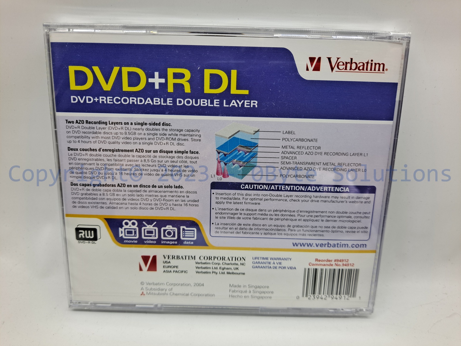 Verbatim #94912 Dual Layer DVD+R DL - 2.4x 8.5GB Media