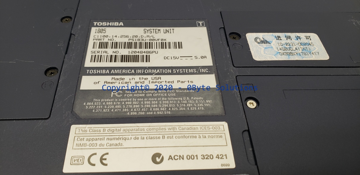VINTAGE Toshiba Satellite 1805 Notebook/Laptop with 32GB SSD, Serial & Parallel Ports, CPU & RAM