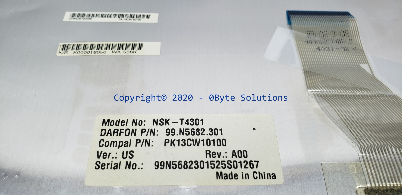 Toshiba K000016050/NSK-T4301/99.N5682.301/PK13CW10100 Rev:A00 Notebook Keyboard