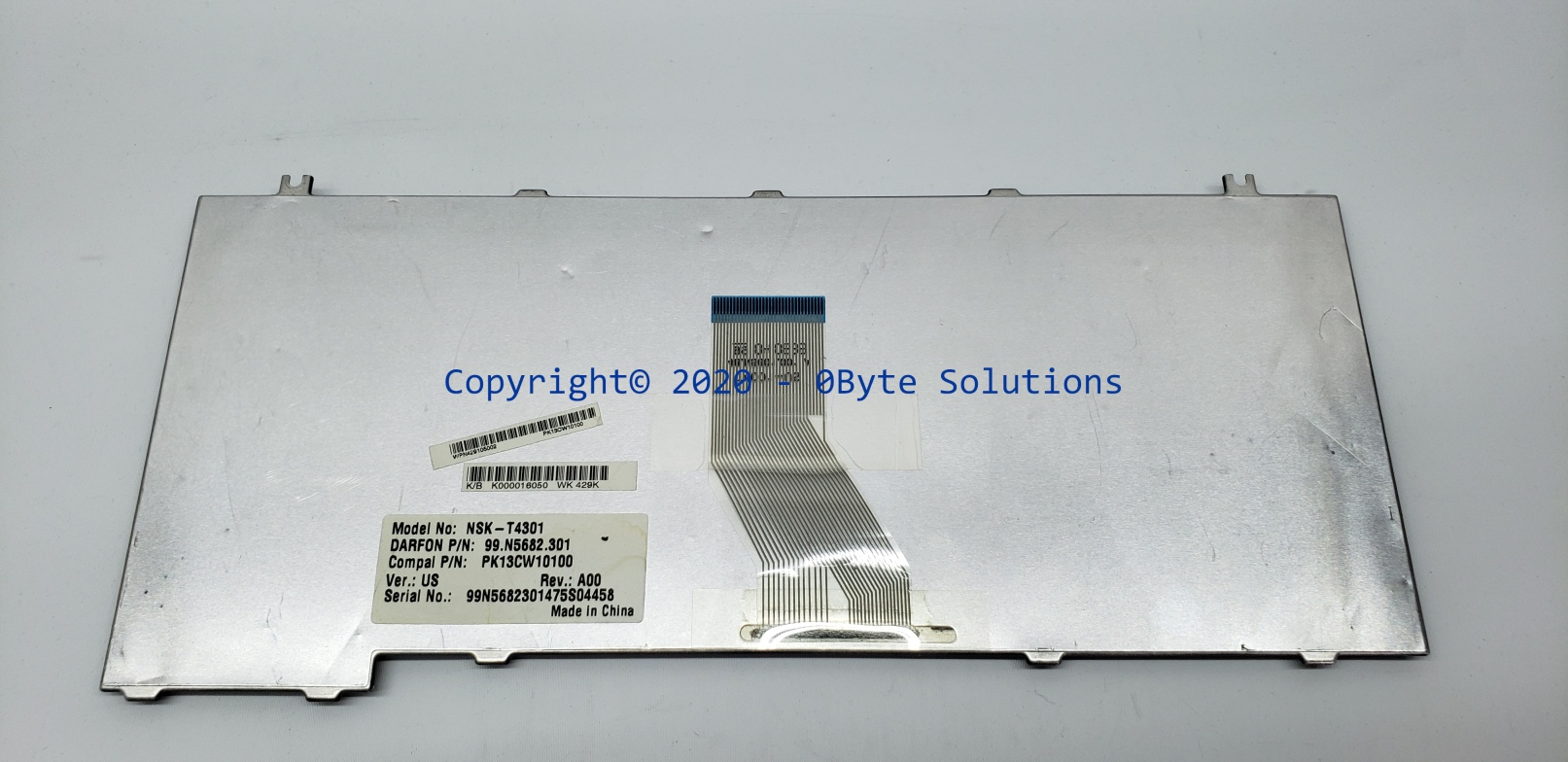 Toshiba K000016050/NSK-T4301/99.N5682.301/PK13CW10100 Rev:A00 Notebook Keyboard