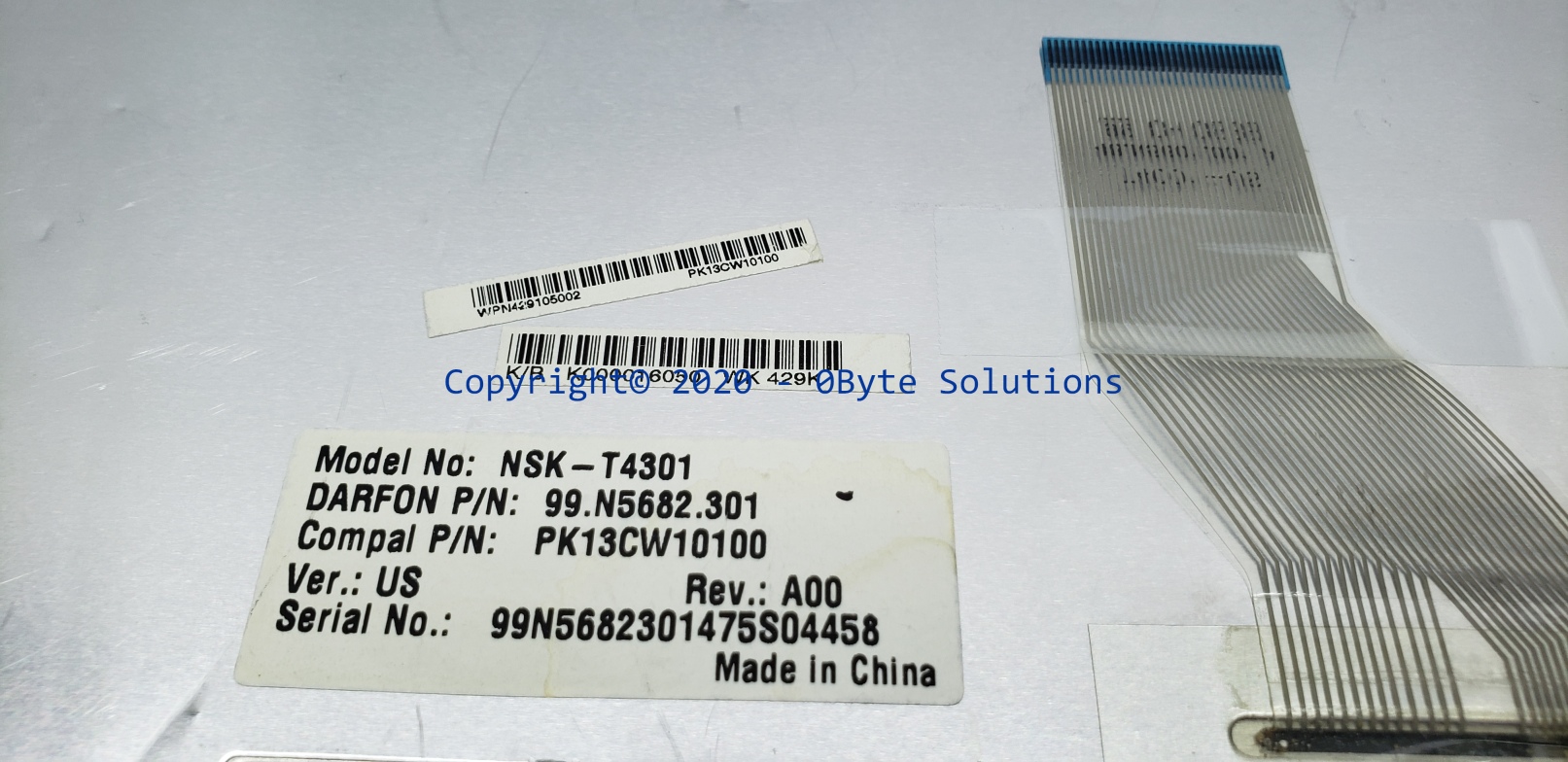 Toshiba K000016050/NSK-T4301/99.N5682.301/PK13CW10100 Rev:A00 Notebook Keyboard