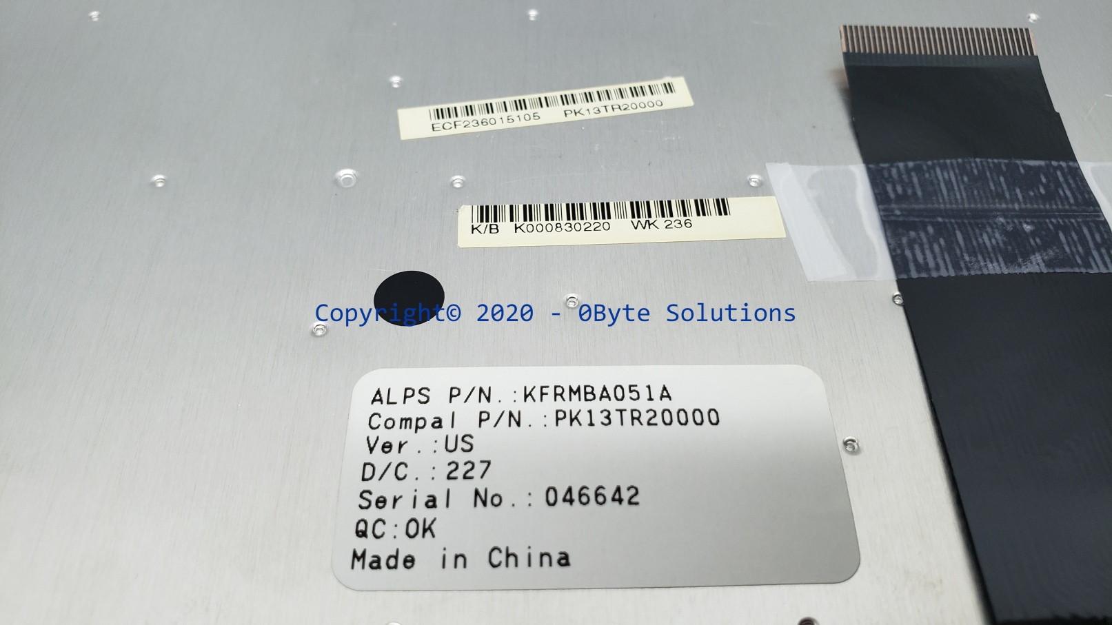 Toshiba/Alps K000830220/KFRMBA051A/PK13TR2000 Notebook Keyboard