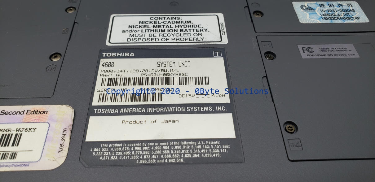 Toshiba Satellite Pro 4600 Notebook/Laptop with 20GB HDD, CPU & RAM