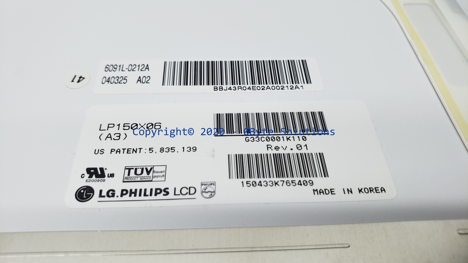 Toshiba/LG.Philips G33C0001K110/LP150X06 (A3) 315mm x 240mm (15.0