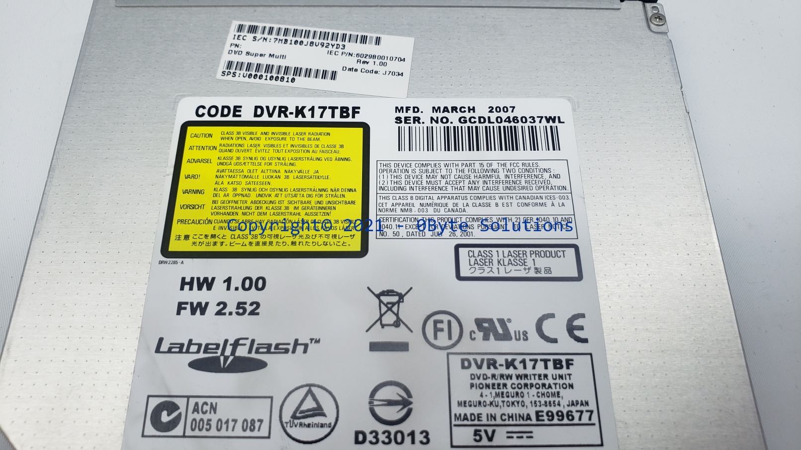 Pioneer DVR-K17TBF CD-RW/DVD Drive