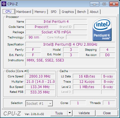 Intel® SL7E2 Pentium® 4 Processor 511 2.80 GHz, 1M Cache, 533 MHz FSB Socket mPGA478B CPU